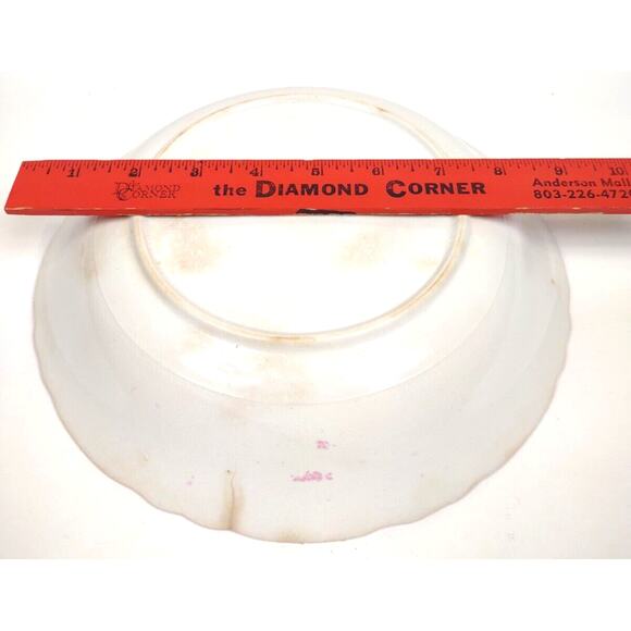 Antique Scalloped Edge Deep German Serving Bowl with Apples Pears 9.5" - Picture 7 of 8